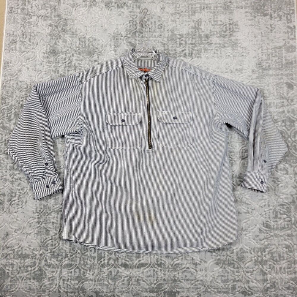 Work Ready Shirt Men's Size XL Biker Mechanic Pin Stripe Half Zip Heavyweight